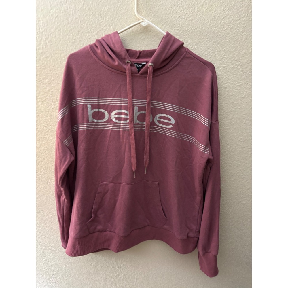 Bebe Sport 1X Hoodie Pullover Silver Logo‎ Accents Long Sleeve Mauve 
A744